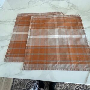 Pottery Barn SET OF TWO 
Plaid Orange and Beige pillow covers. 20x20"